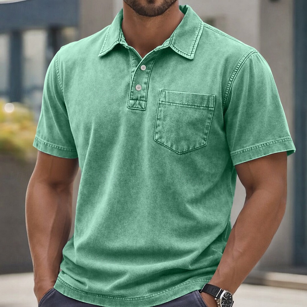 T-shirt da Uomo SoftFade™ 100% Cotone con Effetto Lavaggio Acerbo Maglietta Golf Casual per Vacanze Colletto Polo a Coste Manica Corta Moda Base Piana Vintage Distressed Estate Primavera Vestibilità del 2026 a $31.99 –P6