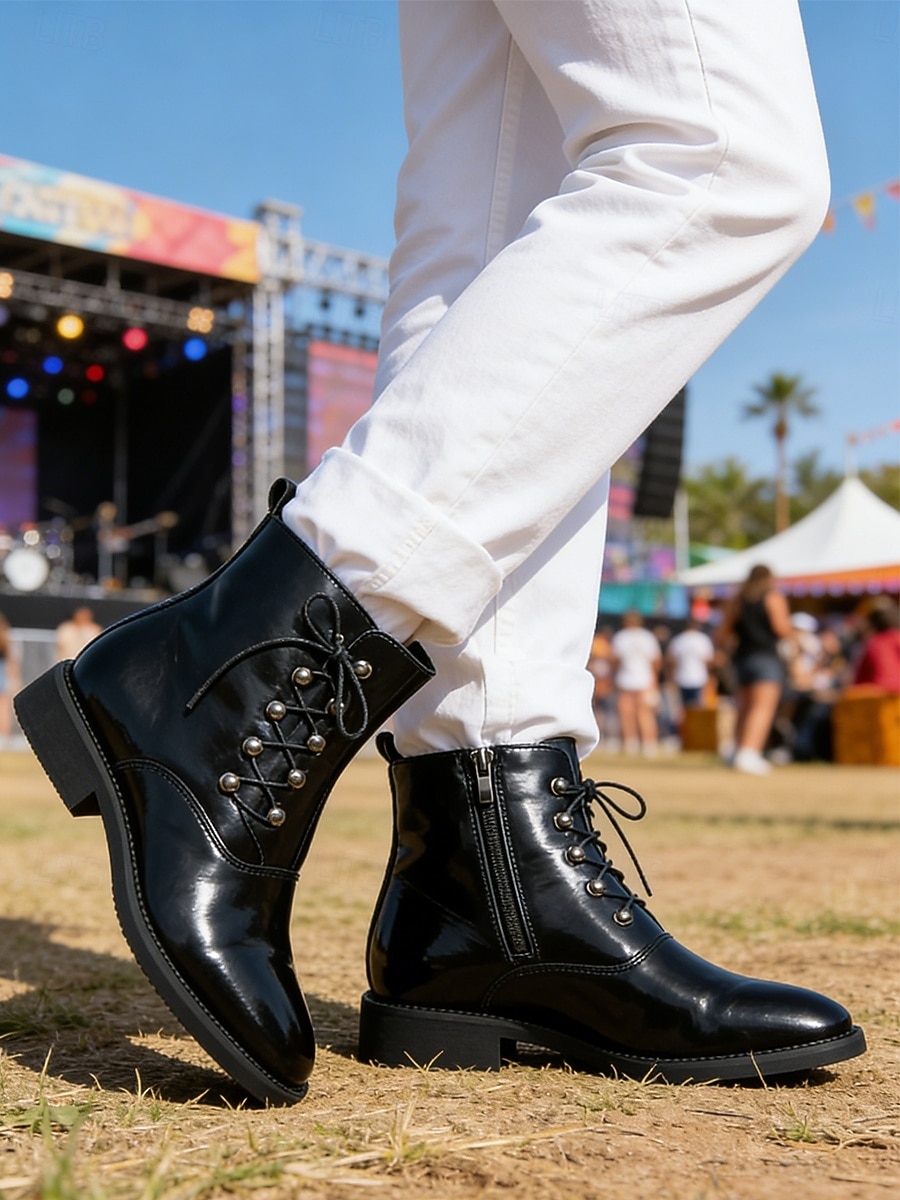 męskie brązowe botki zapinane na zamek z boku, sznurowane, modne buty na festiwale muzyczne, stroje na koncerty, odzież uliczną, imprezy plenerowe, stroje imprezowe i jako wyrazisty styl 2026 - $64.99 –P1