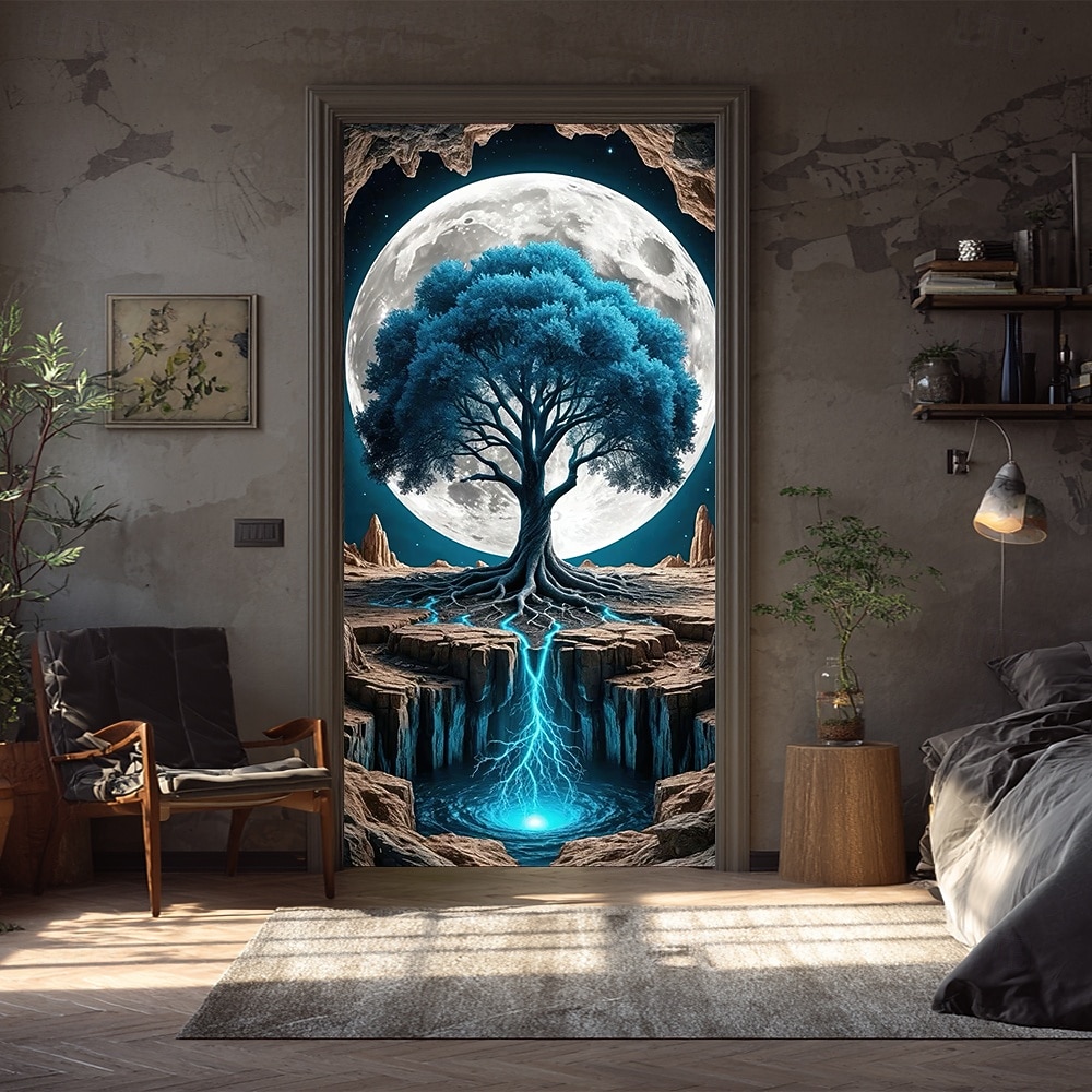 Árvore da vida, lua cheia gigante, raízes brilhantes, paisagem noturna mística, banner de porta, tapeçaria de parede, decoração para casa, decoração de porta de entrada, decoração de hall de entrada, de 2026 por $17.99 –P3