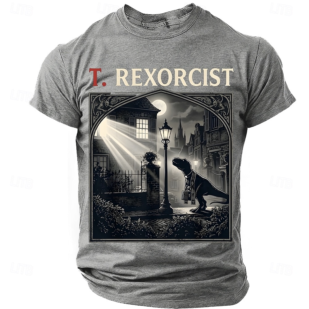 Men's T. REXORCIST Funny Movie Parody T-Rex Dinosaur Priest Silhouette Graphic T-Shirt Gothic Horror Noir Style Casual Short Sleeve Tee Halloween Gift Designer Clothing Apparel S M L XL XXL XXXL 2026 - $21.99 –P6