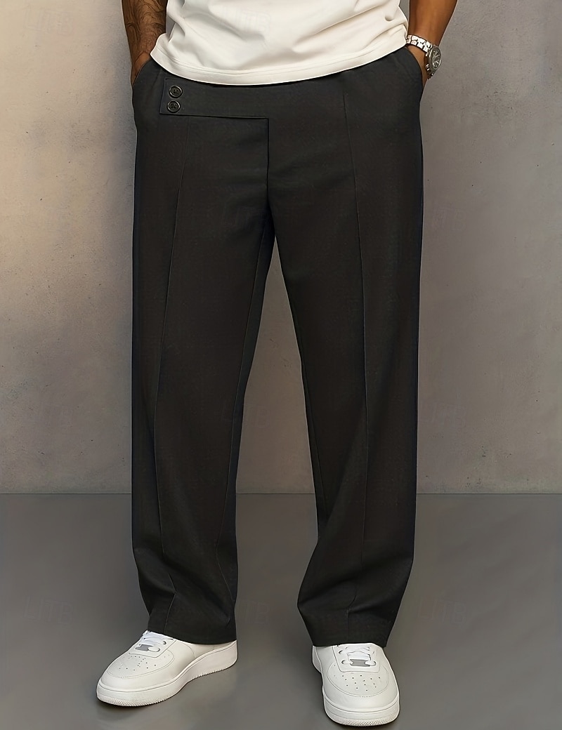 Bărbați Pantaloni Costume Buzunar Nasturi Simplu Confort Respirabil Lungime totală Casual Zilnic Casă Vacanță Modă Negru Kaki Inelastic 2026 - $31.99 –P6