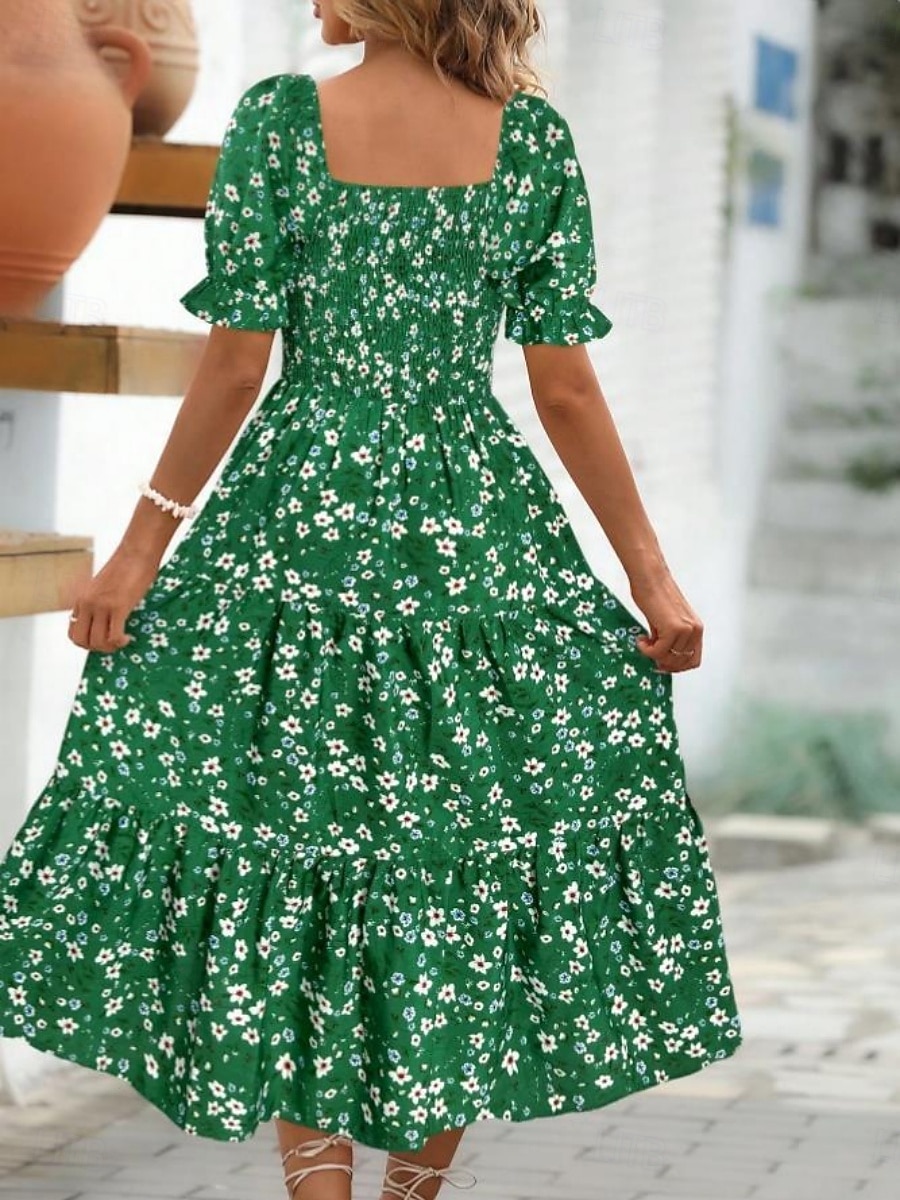 Women's Midi Dress Casual Dress Floral Dress Elegant Fashion Modern Outdoor Vacation Going out Regular Fit Floral Short Sleeve Square Neck Blue Black White Pink Summer Spring 2026 - $25.99 –P11