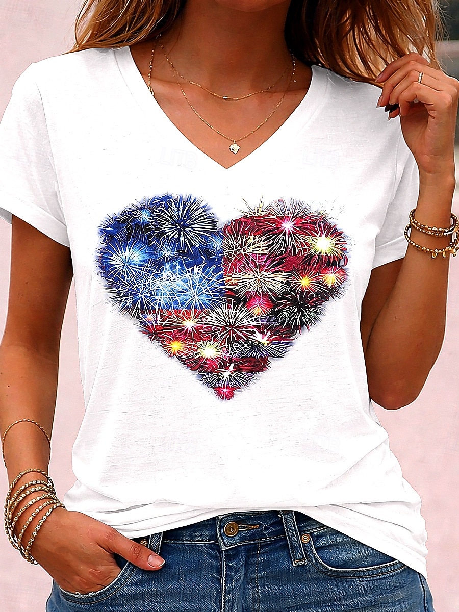 Ziua Independenței Americane Pentru femei Tricou Imprimeu Grafic Steag Epocă Stilat Clasic Manșon scurt În V Topuri obișnuite Zilnic Albastru piscină Negru Alb Roșu-aprins Vară Primăvară 2026 - $21.99 –P7