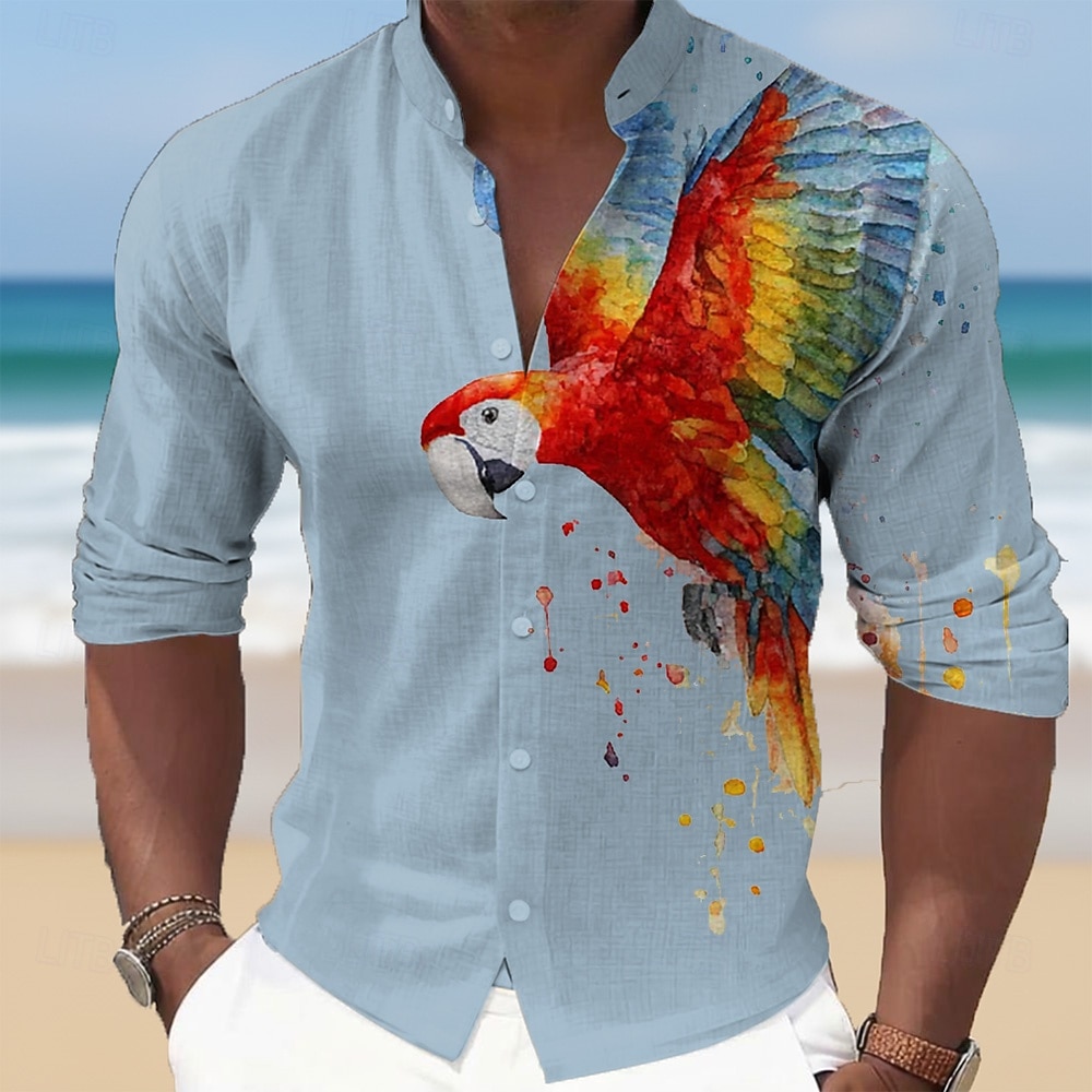 Homens Animal Pássaro Papagaio Camisa Social Camisas havaianas Camisa de gola alta Manga Longa Havaiana Casual férias na praia Primavera Outono Colarinho Mandarim Faixa Impressão 3D Camisas de botões de 2026 por $27.99 –P2