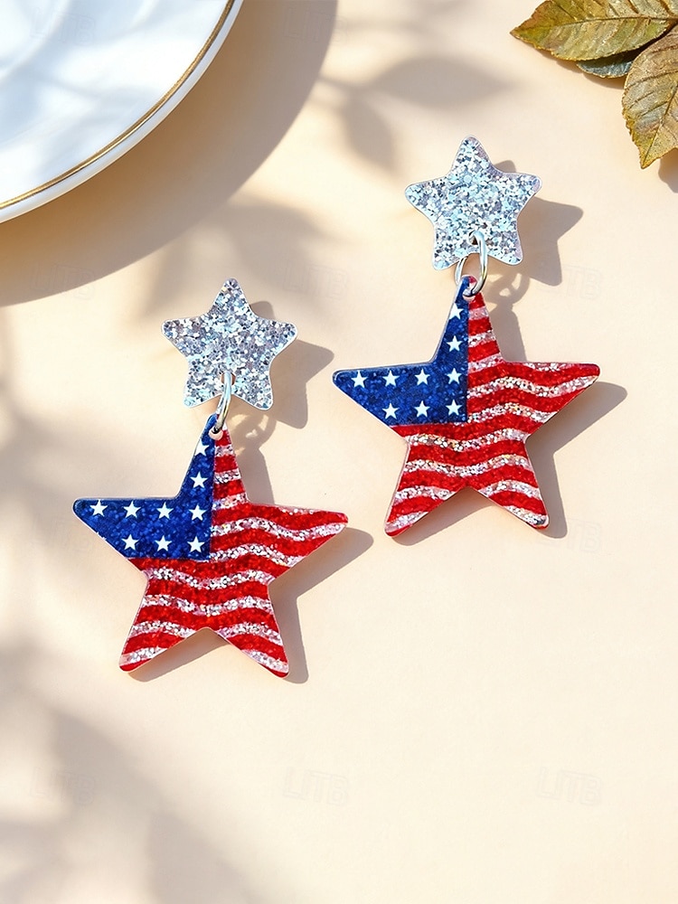 Patriotische Acryl-Ohrhänger für Damen, mehrfarbiger Statement-Schmuck in Rot, Weiß und Blau für die Feierlichkeiten zum 250. Jahrestag der USA, den Unabhängigkeitstag und den Alltag. 2026 - $7.99 –P9