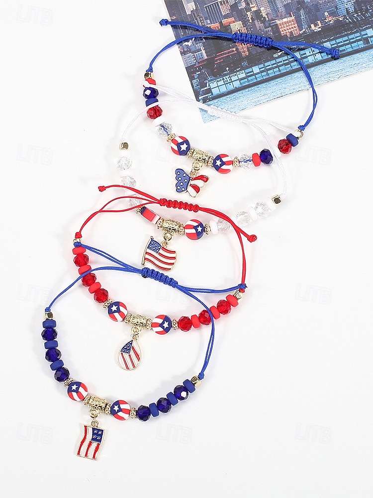 Набор женских браслетов из разных материалов, различные стили, подвески с патриотическим флагом США, регулируемые ремешки, идеально подходит для празднования 250-летия США, Дня независимости и повседневной носки. 2026 - $11.99 –P10