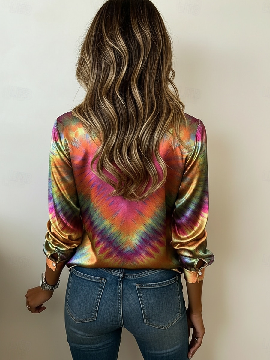Damen Hemd Satinhemd Druck Grafik Batik Bohemien Vintage Mode Langarm Hemdkragen Normale Oberteile Täglich Ferien Ausgehen Fuchsie Orange Sommer Frühling Herbst 2026 - $31.99 –P2
