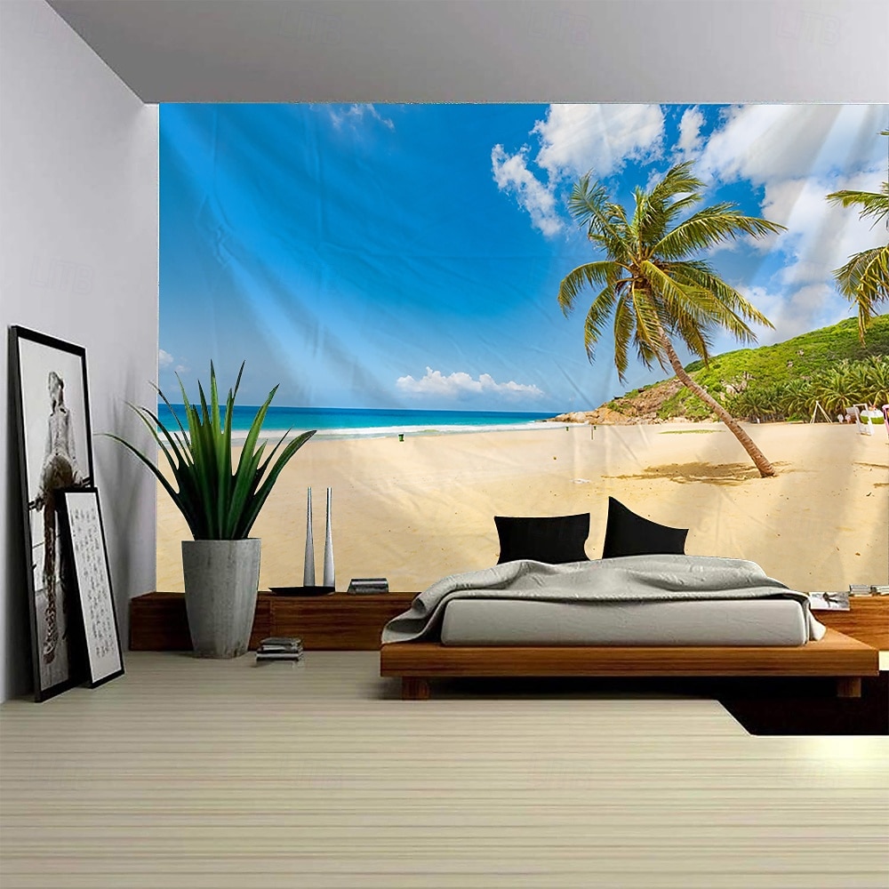 tropisk strand kokosnøttre landskap billedvev naturskjønt veggteppe til soverom stue sovesal universitetsrom hjemmedekor fotobakgrunn 2026 - $14.99 –P2