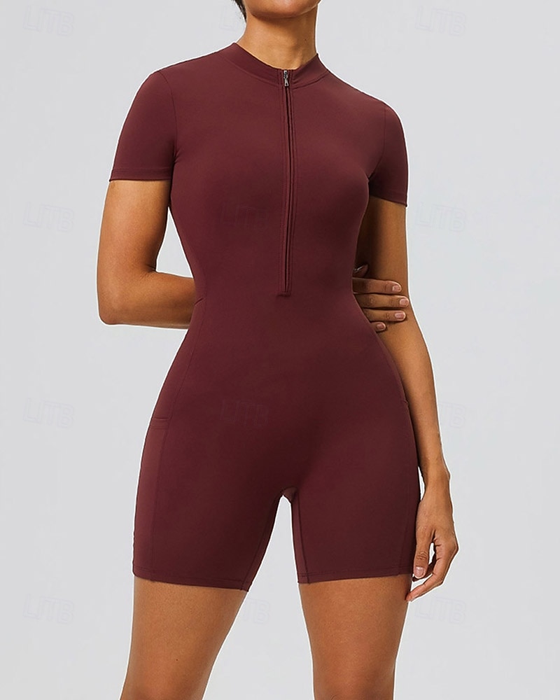 Per donna Tute da allenamento Tutina Tasca Cerniera Frontale Tinta unica Body Estate Primavera Autunno Bianco latte Nero Corsa Fitness Yoga Sollevamento glutei Asciugatura Rapida Elastico Manica Corta del 2026 a $30.99 –P2