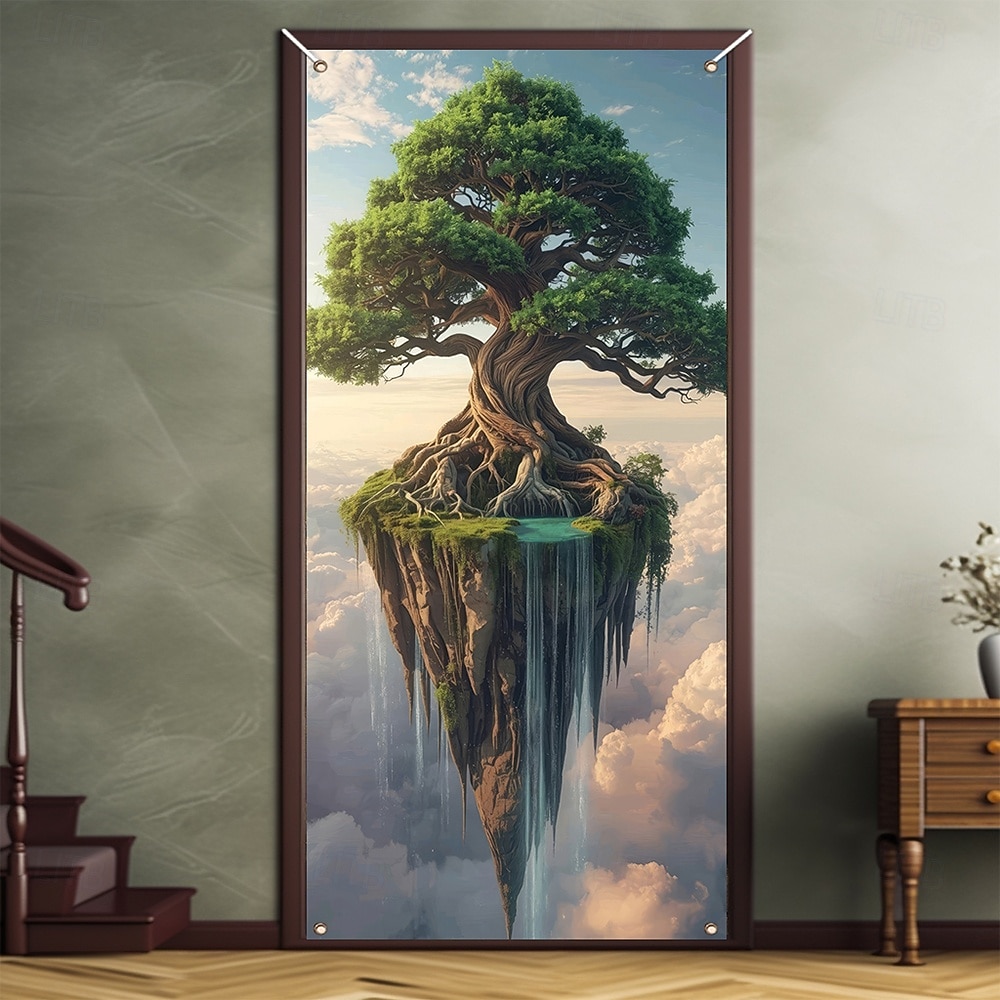 fantazie strom života plovoucí ostrov vodopád a mraky surrealistická krajina dveře banner zeď gobelín přední dveře dekorace domov vchod dekor venkovní vnitřní 2026 - $17.99 –P2