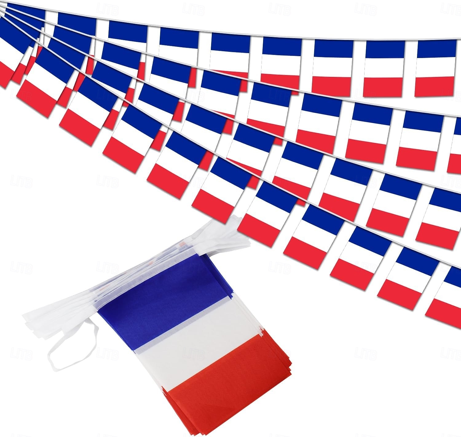 Bandeirolas francesas em cordão para jogos da Copa do Mundo de Futebol, 50 bandeirinhas, 14 metros (46 pés), pequenas bandeirinhas francesas para decoração de festas, escolas, eventos esportivos e de 2026 por $16.99 –P1