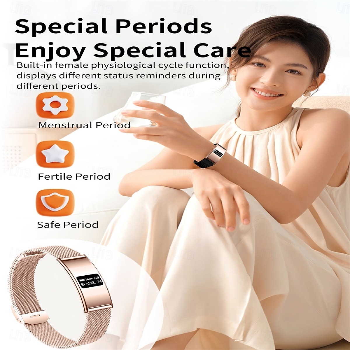 B8 Smart klocka 1.1 tum Smart armband Smartwatch Stegräknare Samtalspåminnelse Sleeptracker Kompatibel med Smartphone Dam Lång standby Vattentät IPX-8 46mm klockfodral 2026 - $56.99 –P5