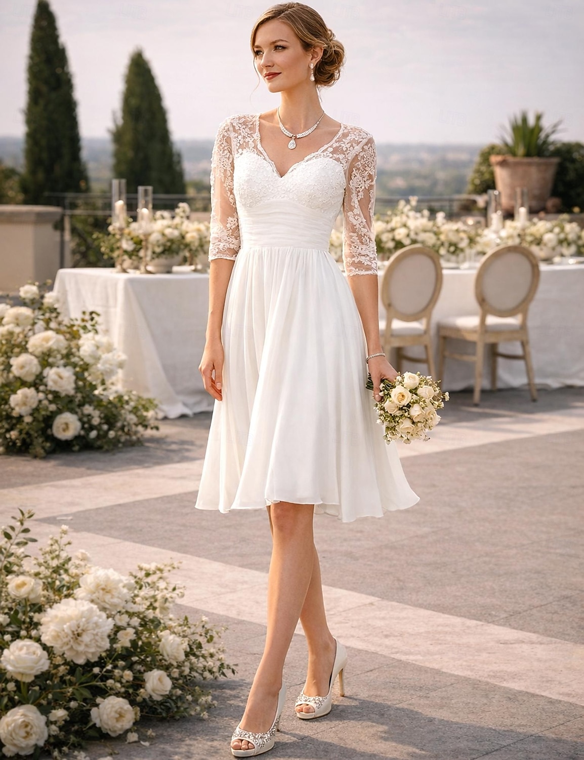 long sleeve rose dress Long Sleeve Tulle Embroidered Lace Cocktail Gown With 16 / BLUSH