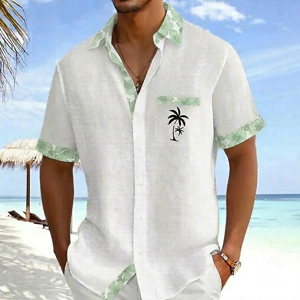 Herren Kokospalme Tropische Pflanzen Blumen Hemd Hawaiihemden Alohahemd Kurzarm Hawaiianisch Urlaub Ferien Sommer Umlegekragen 3D-Druck Eine Tasche vorne Leinenähnliches Hemd Blau Gelb Rosa Grün 2026 - $25.99 –P4