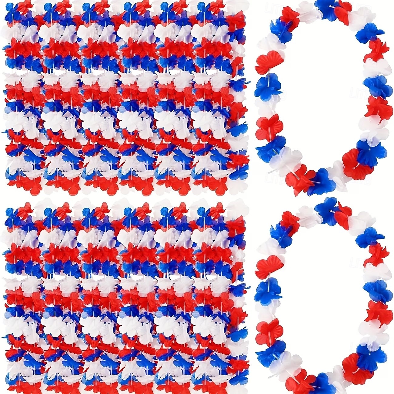 30 stk patriotiske kunstige blomster - rød, hvit og blå hawaiisk lei med ananas- og skjolddesign, dekorasjoner til uavhengighetsdagen 4. juli, engros festgaver til utendørs/innendørs 2026 - $23.99 –P1