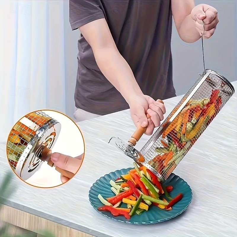 3 stk. grillverktøysett i rustfritt stål med trehåndtak (grillrist, grillgaffel, grillkrok), kraftig bærbart grilltilbehør med opphengsløkke, jevn varme for gass kullgrill, camping 2026 - $17.99 –P6