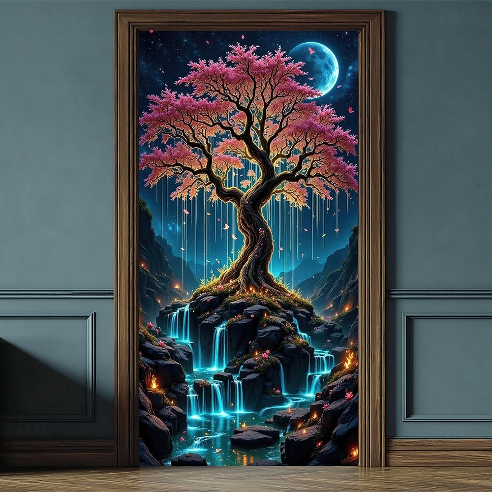 Árvore da vida, lua cheia gigante, raízes brilhantes, paisagem noturna mística, banner de porta, tapeçaria de parede, decoração para casa, decoração de porta de entrada, decoração de hall de entrada, de 2026 por $17.99 –P8