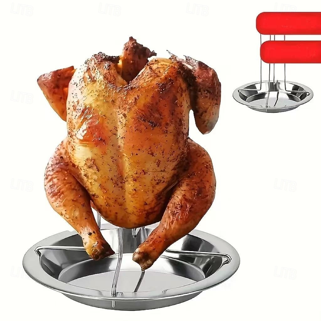 1/2 db rozsdamentes acél csirkesütő rács csepptálcával - tapadásmentes, összecsukható grillrács, grillekhez és sütőkhöz alkalmas, tartós fémrács, ideális kültéri kempingezéshez és otthoni grillezéshez 2026 - $12.99 –P2