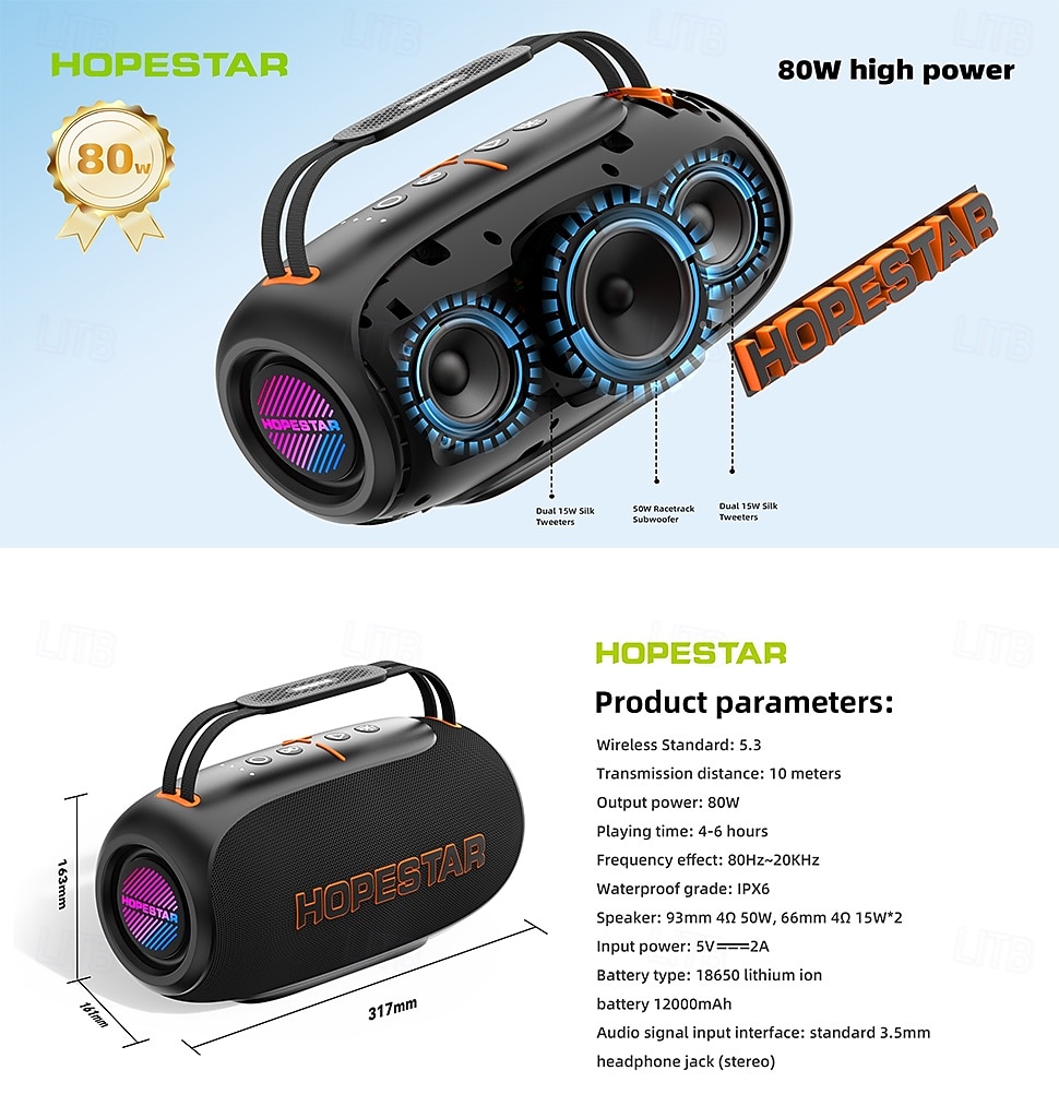 80W Bluetooth Speaker, BT 5.3 Wireless Portable Speaker with Deep Bass & RGB Lights, IPX6 Waterproof, 12000mAh for 2026 World Soccer Match Home Watch Party, Immersive Stadium Sound Experience 2026 - $137.99 –P3