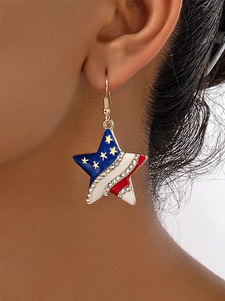 Set colier și cercei din aliaj pentru femei, modele cu inimioare și stele în mai multe stiluri, bijuterii patriotice, perfecte pentru aniversarea a 250 de ani de la SUA, Ziua Independenței și ținute casual de zi cu zi. 2026 - $11.99 –P7