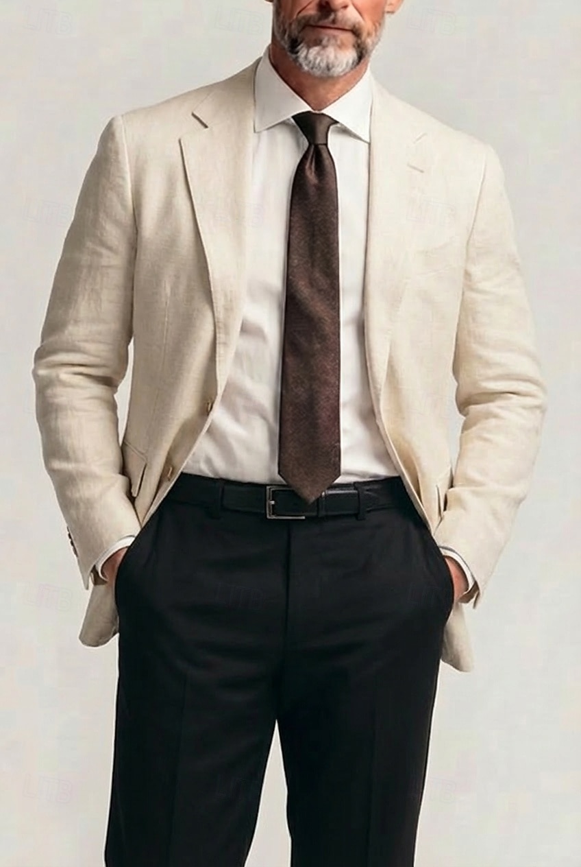 Men Lightweight Jacket Linen Blazer Business Work Formal Lightweight Classic Summer Spring Cotton POLY Solid Color Multiple Pockets Single Breasted Two-button Blazer Navy Blue Dark Green Chocolate 2026 - $68.99 –P2