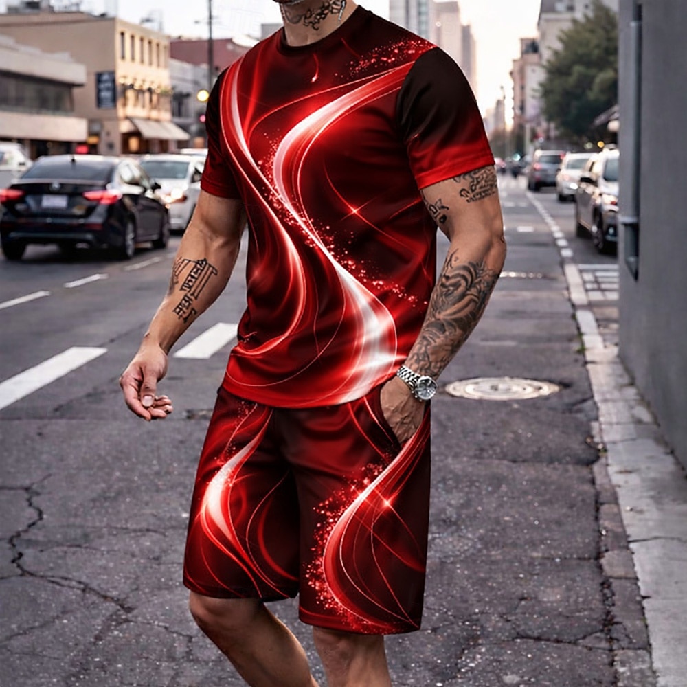 Per uomo Geometrico Linea 2 pezzi Set di magliette Top estivi Manica Corta Pantaloni corti Girocollo Casual Quotidiano Vacanza Uscire Stampa 3D Estate Blu Nero Rosso del 2026 a $28.99 –P2