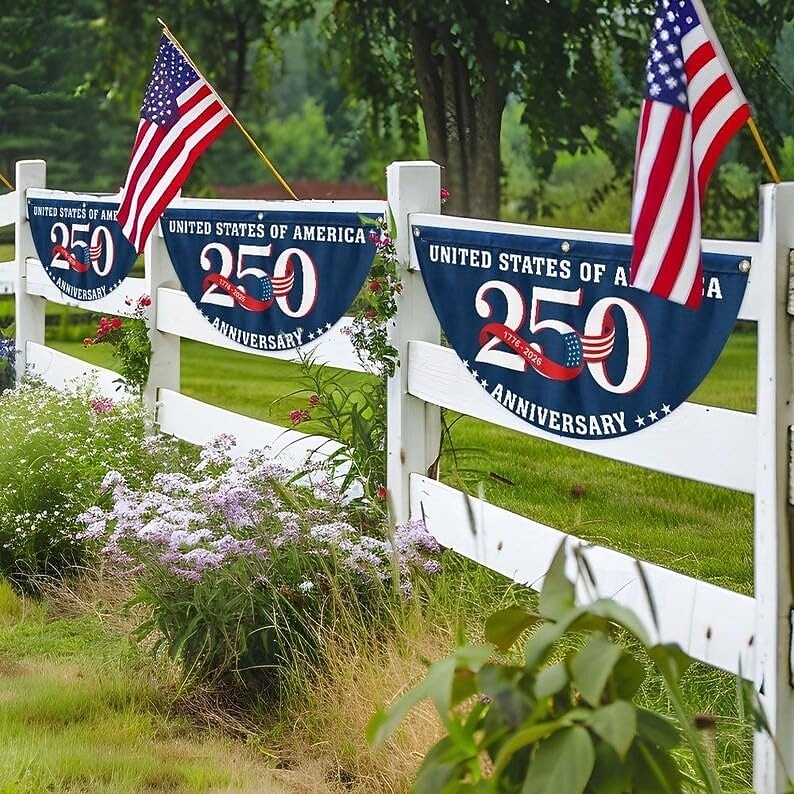 2 Stück U.S. 250. Jubiläumsflagge 1,5x3 FT 1776-2026 Fan-Flags Wimpel-Flagge patriotische Sterne Garten-Schilder hängende Dekoration für draußen Eingangstür Veranda Willkommens-Hintergrund mit 2026 - $17.99 –P2