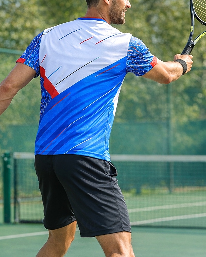 Per uomo Blocco di colori A righe Maglietta sportiva Maglia da tennis Maglietta da tennis Manica Corta Asciugatura Rapida Elastico Traspirante Tennis Da golf Pickleball Girocollo Top Blu del 2026 a $20.99 –P3