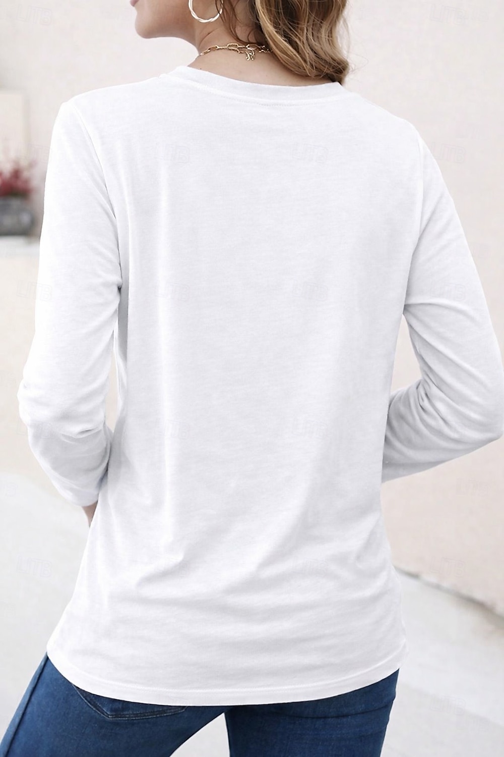 Camiseta 100% Algodão Feminina Cor Sólida Básica Clássica Casual de Manga Longa com Decote Redondo Tops Regulares para o Dia a Dia Saídas Preta Branca Vermelha Azul Marinho Verde Menta Primavera de 2026 por $19.99 –P4