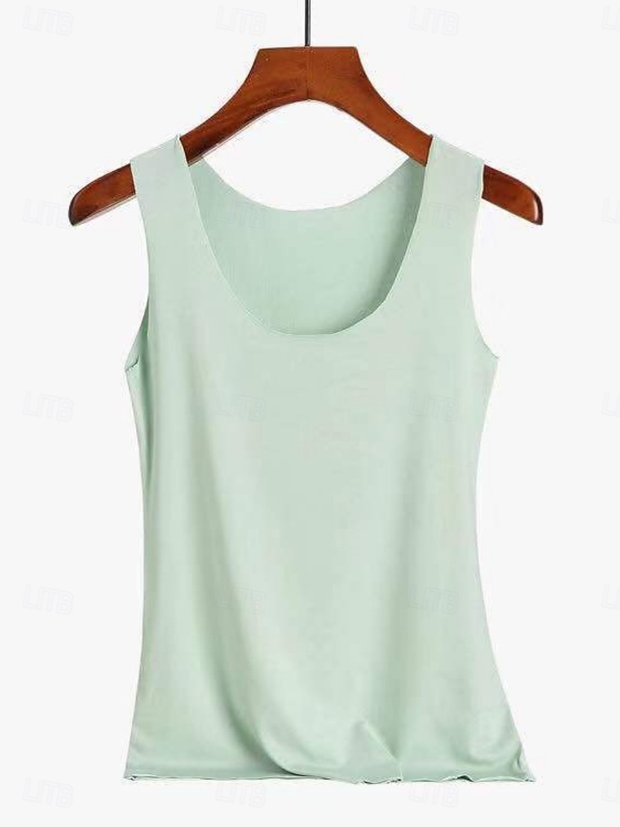 Women's Tank Top Sleeveless Shirt Tee Top Solid Color Fashion Stylish Classic Sleeveless Crew Neck Regular Tops Daily Going out Weekend Blue Apricot pink Black White Pink Summer Spring 2026 - $4.49 –P7