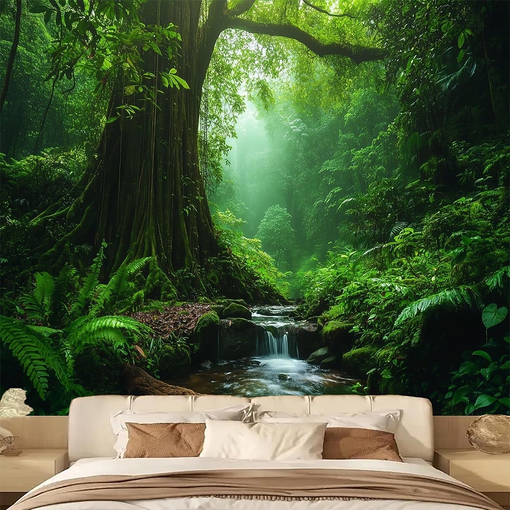 Tropical Jungle Ancient Forest Wall Tapestry Sunbeams Mossy Trees Stream Nature Landscape Wall Hanging Home Decor Living Room Bedroom Office Backdrop Art Mural 2026 - $20.99 –P7