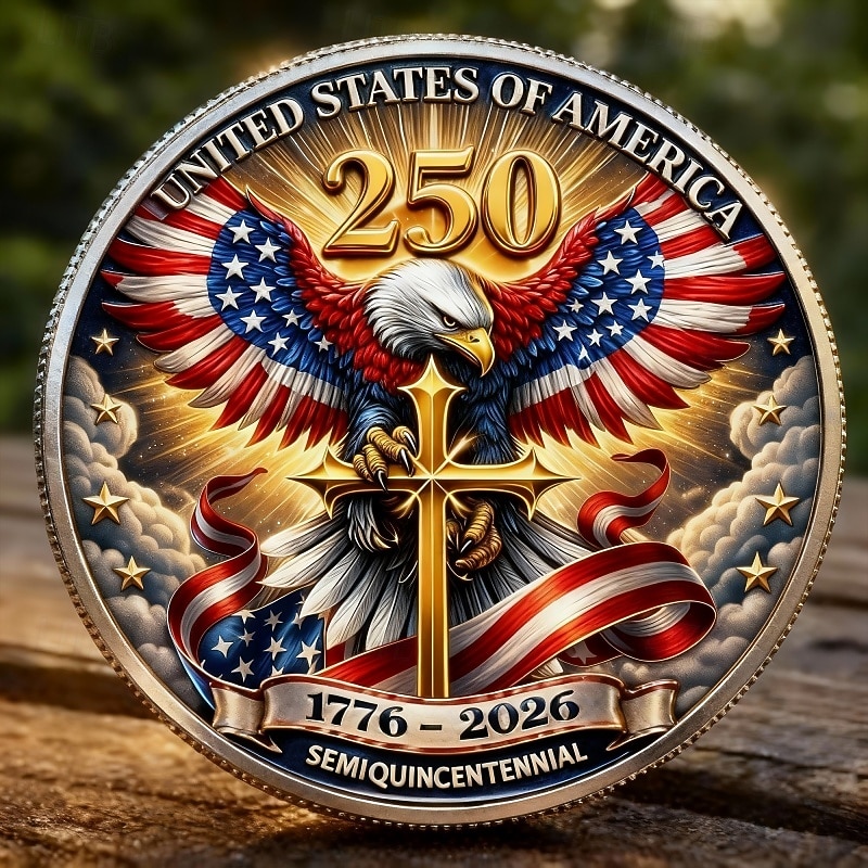 Moeda comemorativa do 250º aniversário dos EUA, apresentando majestosas águias e a marca dos 250 anos, celebrando a liberdade americana. Item colecionável. de 2026 por $19.99 –P1