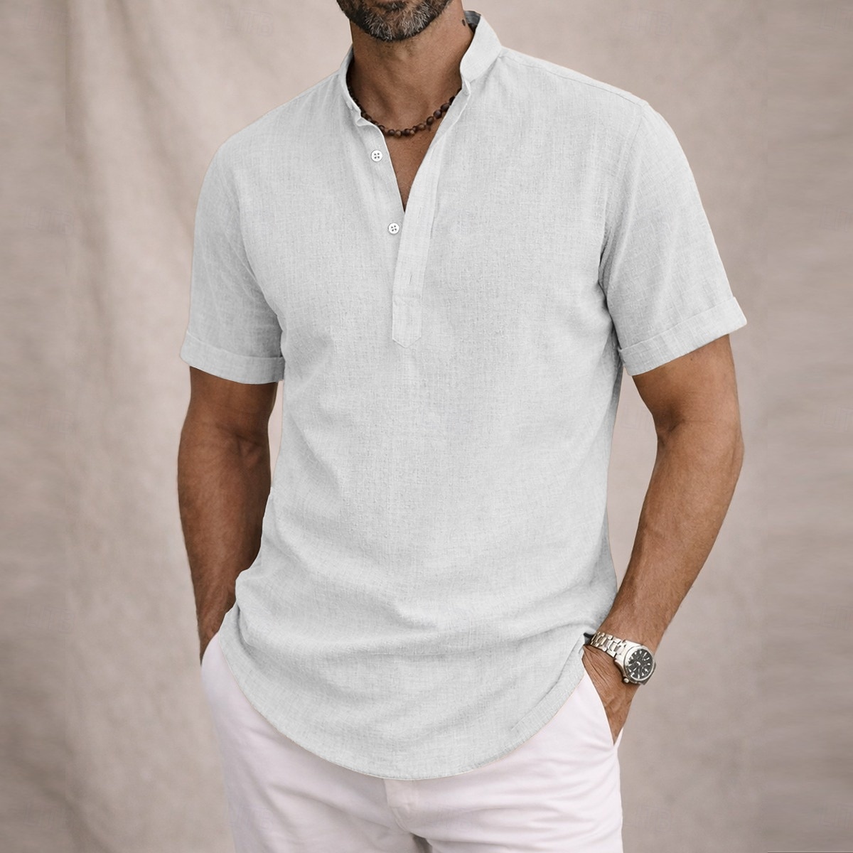 Per uomo Camicia Camicia di lino Camicia popover Camicia Estiva Abbigliamento da spiaggia Camicia con colletto alla coreana Semplice Casuale Quotidiano Blu Nero Bianco Giallo Manica Corta Collo alla del 2026 a $22.99 –P8