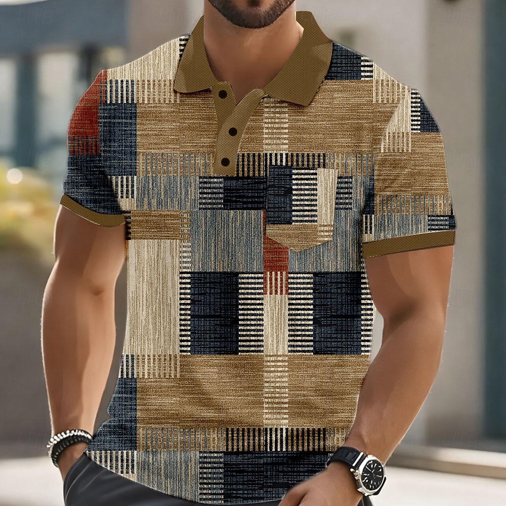 Per uomo Blocco di colori Polo Manica Corta Magliette polo Camicie con Colletto Casual All'aperto Athleisure Abbigliamento quotidiano Stampa 3D Bottoni Estate Blu Viola Marrone del 2026 a $11.99 –P4