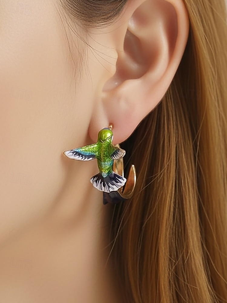 naisten kolibri-korvakorut, metalliseosmateriaali, boho-tyyli, värikäs emalikuvio, kevyet ja ainutlaatuiset, täydelliset lomalle, matkoille ja rentoon arkikäyttöön 2026 - $7.99 –P4