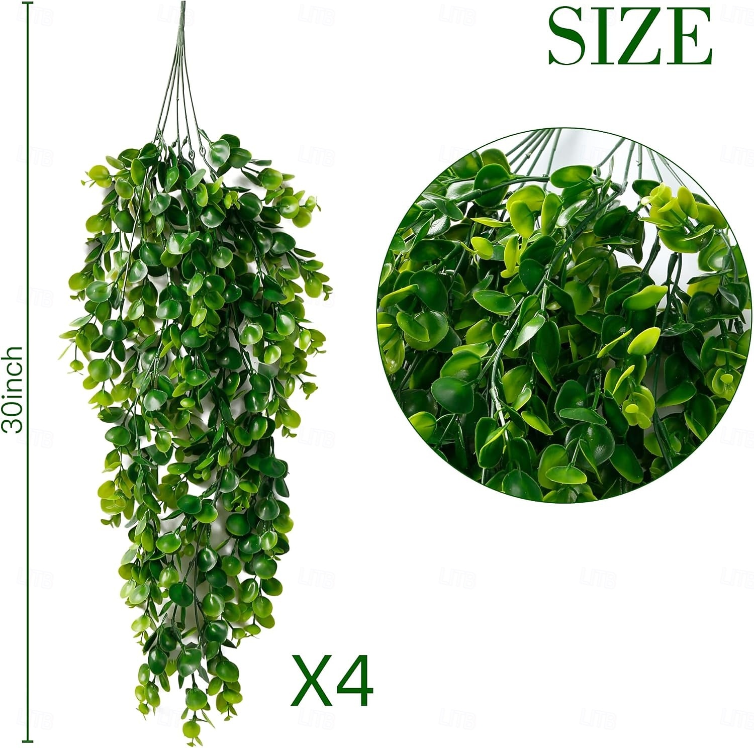 Sada 4 umělých závěsných rostlin, umělé závěsné rostliny, umělé závěsné rostliny eukalyptu, UV odolné plastové rostliny pro vnitřní a venkovní použití, stěnu, svatbu, terasu, verandu, dekoraci 2026 - $16.99 –P3