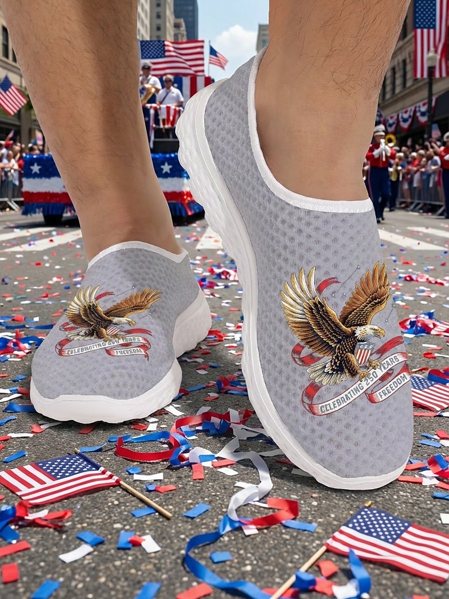 Men's Patriotic Breathable Mesh Slip-On Sneakers – Eagle and Flag Design for Parades, 4th of July, USA Anniversary and National Celebrations 2026 - $32.99 –P3
