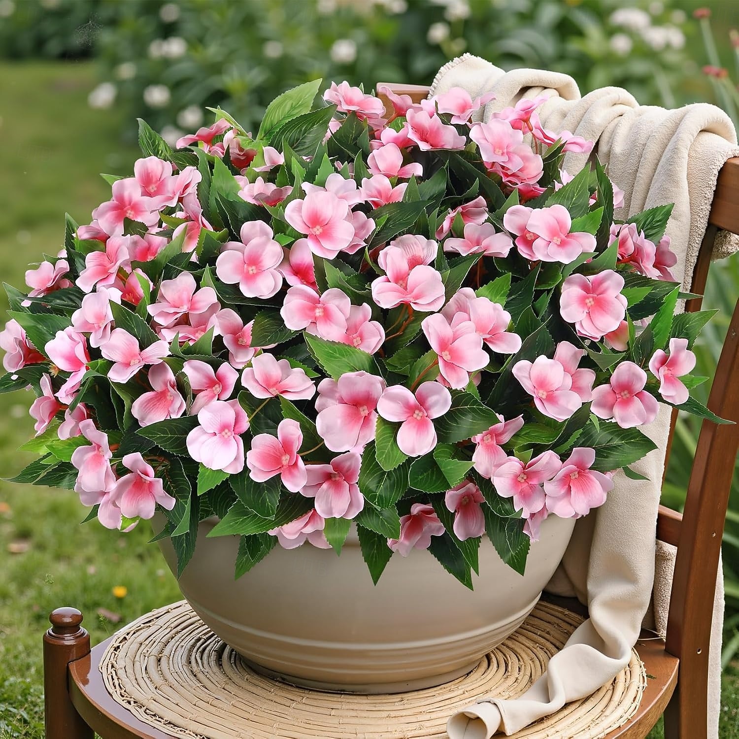 6 ramos de flores artificiales de impatiens para decoración de exteriores, ramo de flores de seda, plantas artificiales resistentes a los rayos UV para primavera y verano, jardín, porche, ventana, 2026 - $31.99 –P10
