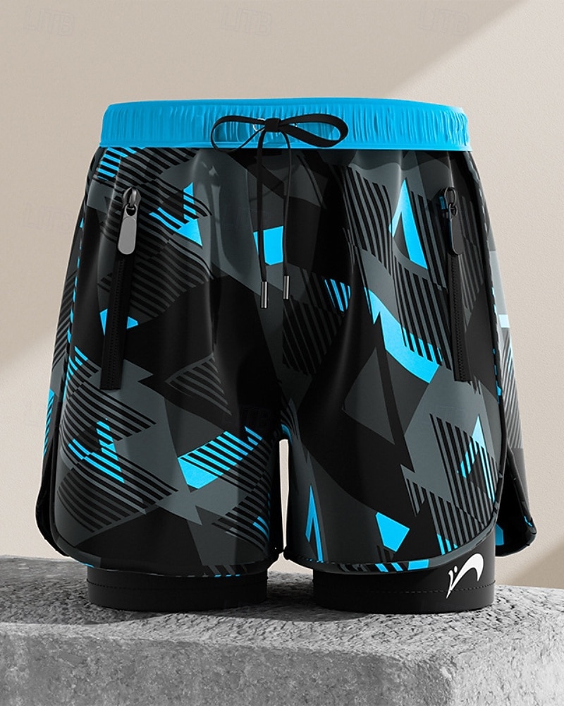 Voor heren Normaal Zwemshorts Lange zwembroeken Geometrisch Trekkoord 2 in 1 Met compressievoering Sneldrogend Elastisch Ademend Mouwloos Zwemkleding Kleding Onderlichaam Surfen Duiken Zwemmen Zomer 2026 - $25.99 –P1