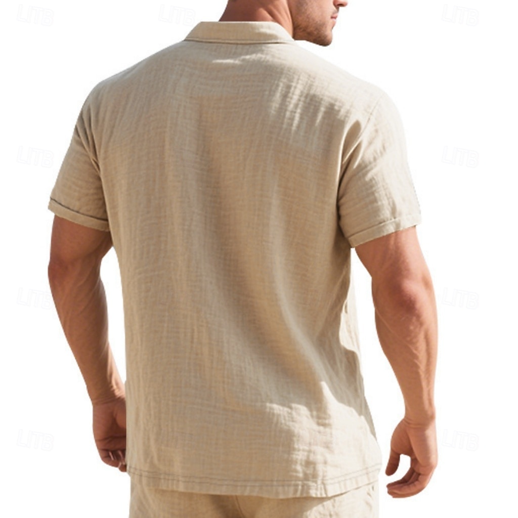Homens Camisa de linho Camisas Polo Casual Rua Lapela Manga Curta Básico Moderno Cruz Botões Verão Primavera Normal Preto Branco Azul Marinha cáqui Verde Tropa Cinzento Camisa de linho de 2026 por $25.99 –P3