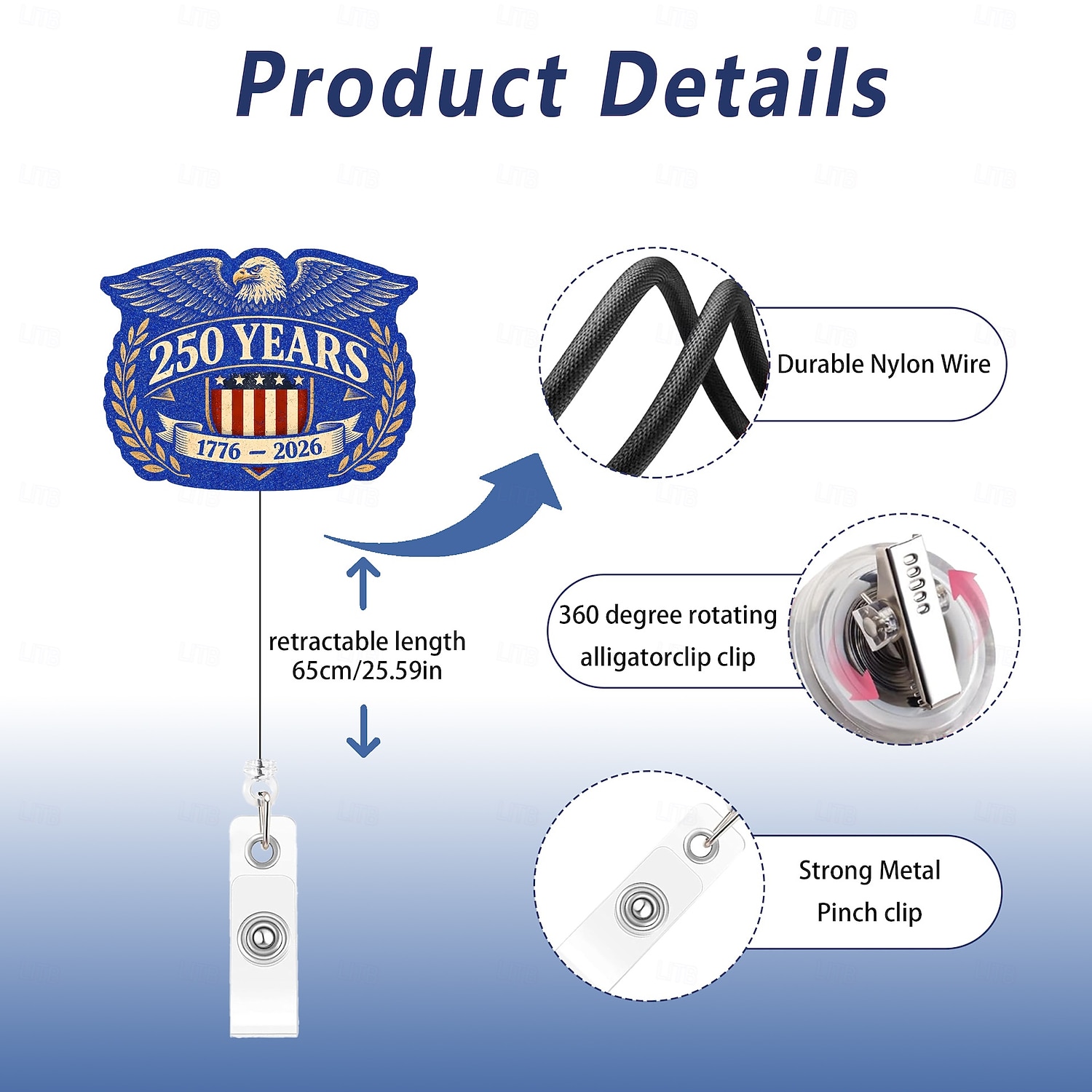 Porta badge retrattile per il 250° anniversario dell'America con clip a coccodrillo, porta badge identificativo per il 250° anniversario dell'indipendenza, accessori per il 4 luglio 1776-2026, regalo del 2026 a $9.99 –P5