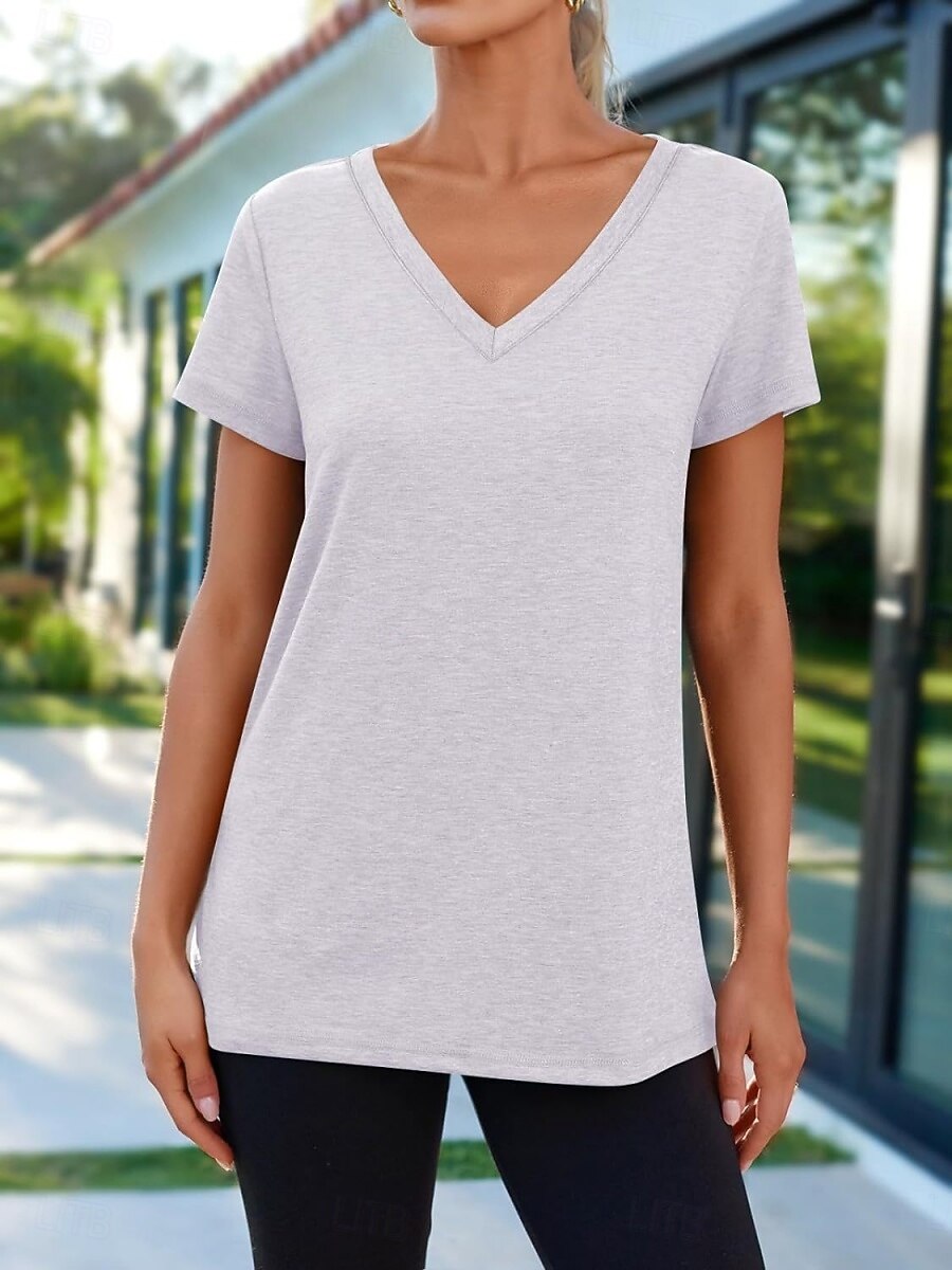 Per donna Maglietta Semplice Moda Elegante Classico Manica Corta Scollo a V Top Regolari Quotidiano Uscire Weekend Bianco Rosa Vino Blu marino Albicocca Estate Primavera del 2026 a $19.99 –P3