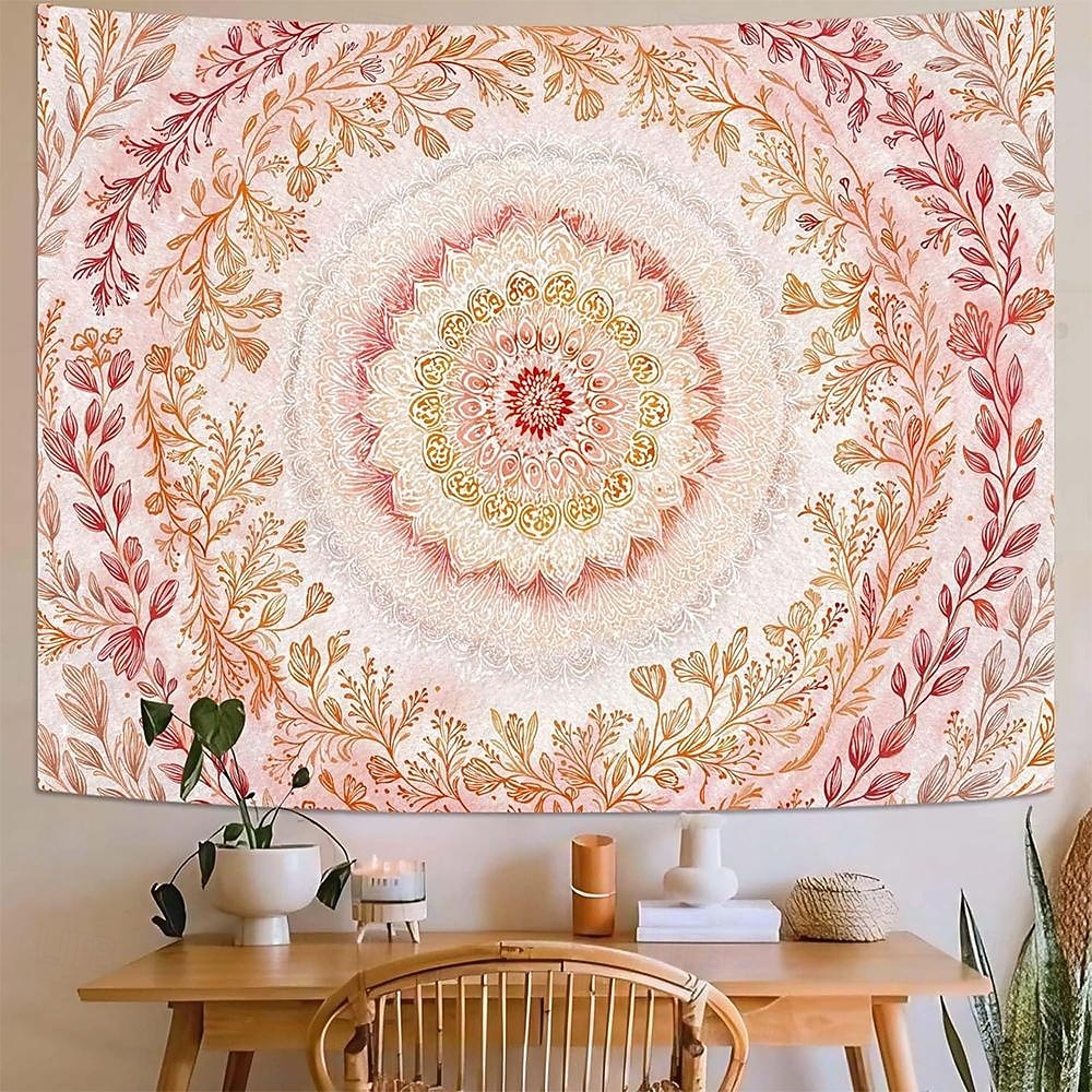 Pink Floral Mandala Soft Orange Botanical Wall Tapestry Intricate Circular Pattern Leaves Vines Watercolor Art Wall Hanging for Bedroom Living Room Dorm Decor Yoga Meditation Backdrop 2026 - $20.99 –P1