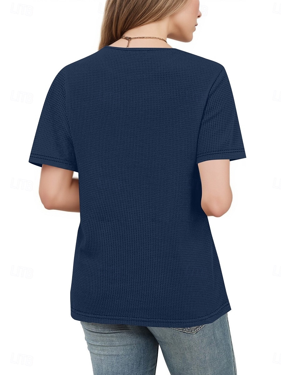 Women's Eyelet Top T Shirt Tee Top Solid Color Fashion Classic Casual Short Sleeve Crew Neck Regular Tops Daily Going out Weekend Black Red Navy Blue Khaki Summer Spring 2026 - $24.99 –P8