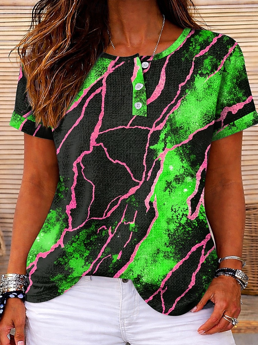 Naisten vohvelikuvioidut neulepuserot T-paita väri-block graafinen marmori vintage tyylikäs klassinen lyhythihainen crew-neck pyöreä kaula-aukko henley säännölliset yläosat päivittäiset urheilut 2026 - $21.99 –P2
