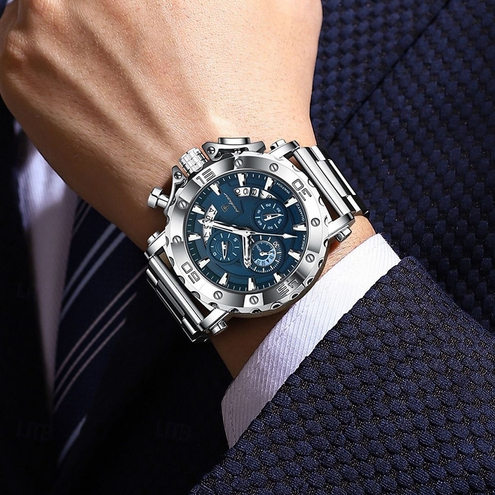 Men's Gold Watch, Luxury Chronograph Big Face Quartz Analog Wristwatch with Gold Stainless Steel Band, Waterproof Luminous Business Sport Fashion Watch with Date Display, Gift for Men 2026 - $46.99 –P7
