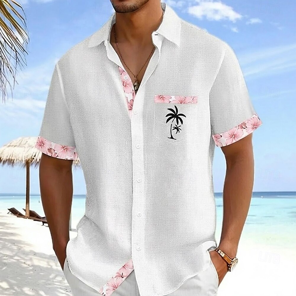 Herren Kokospalme Tropische Pflanzen Blumen Hemd Hawaiihemden Alohahemd Kurzarm Hawaiianisch Urlaub Ferien Sommer Umlegekragen 3D-Druck Eine Tasche vorne Leinenähnliches Hemd Blau Gelb Rosa Grün 2026 - $25.99 –P5