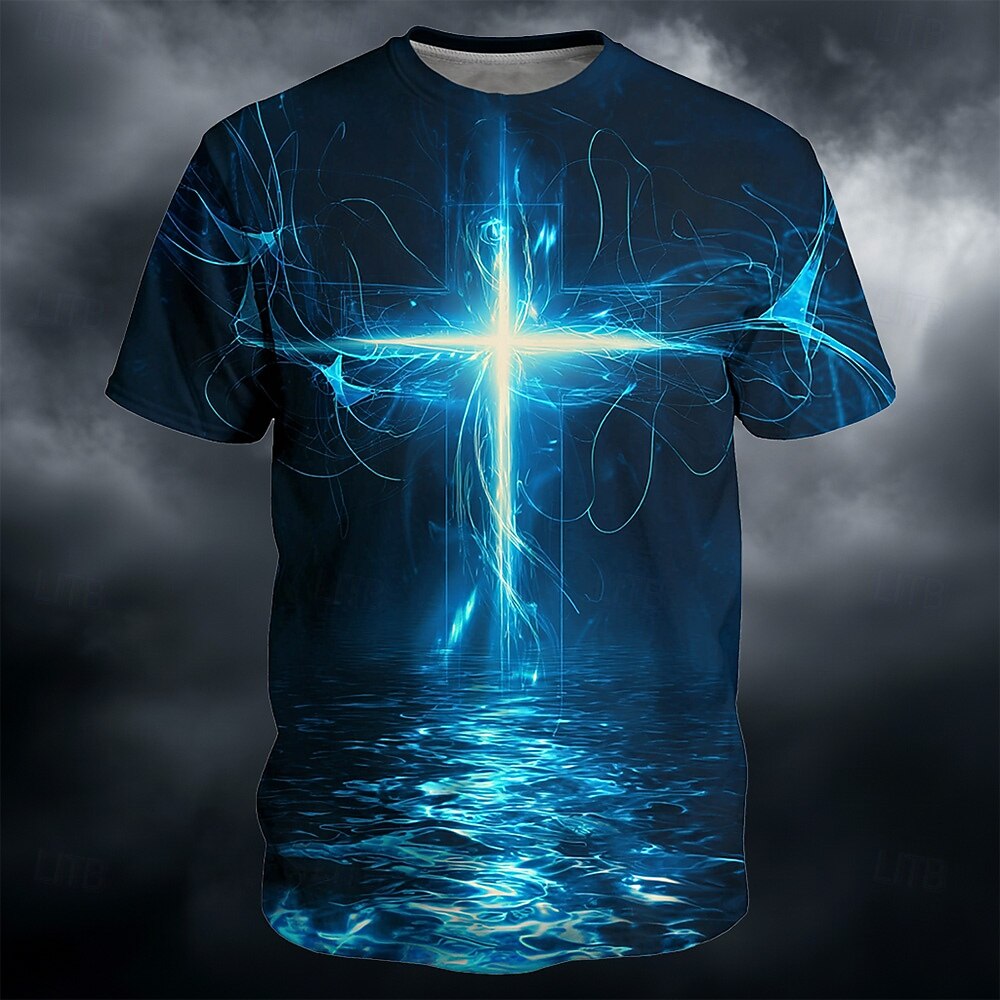 America's 250th Anniversary Men's Bible Cross T Shirt Short Sleeve T shirt 3D Print Crew Neck Shirt Religious Casual Daily Party Blue Red Green Summer Spring Clothing Apparel 2026 - $21.99 –P1