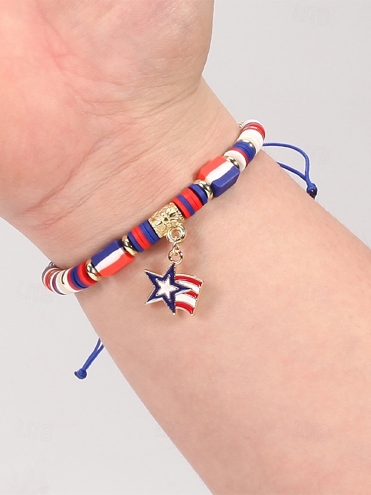 Набор женских браслетов из разных материалов, различные стили, подвески с патриотическим флагом США, регулируемые ремешки, идеально подходит для празднования 250-летия США, Дня независимости и повседневной носки. 2026 - $11.99 –P4