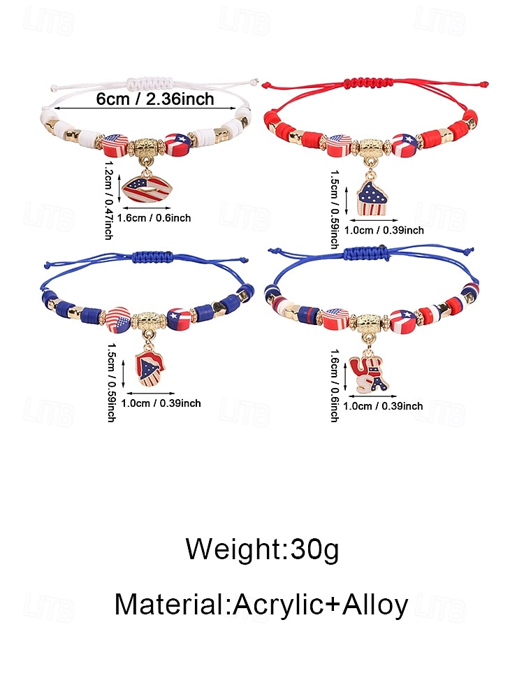 Набор женских браслетов из разных материалов, различные стили, подвески с патриотическим флагом США, регулируемые ремешки, идеально подходит для празднования 250-летия США, Дня независимости и повседневной носки. 2026 - $11.99 –P14